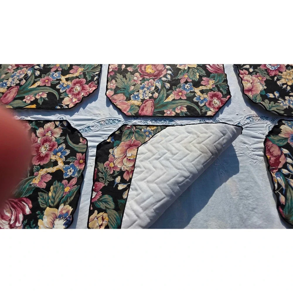 VTG Floral Placemat & Napkin Set of 6 Cottage Table Decor Dinner Party Blue Pink
